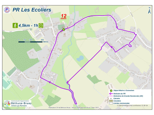 5 km, 1h15, au départ de la mairie de Gonnehem.
Rue des Martyrs / Rue de Béthune / Domaine des Aulnes / Rue des Fleurs / Rue de Lannoy / Chemins d'exploitation n°18 et n°19 / Chemin des Plantins / Rue des Prés / Place Louis et André Delannoy